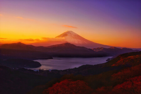 clouds, landscape, Mountain, sky, sun, sunset