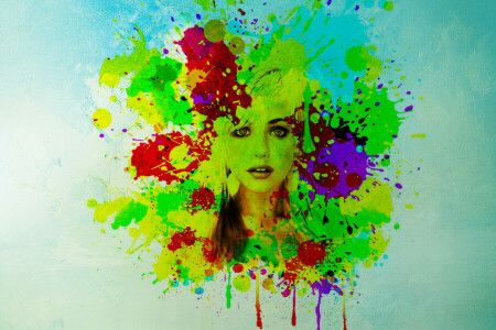 background, eyes, face, girl, hair, lips, look, paint