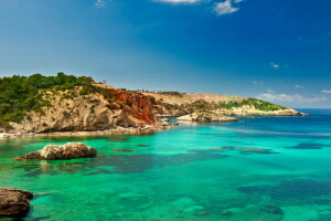 coast, Ibiza, island, sea, Spain, stones