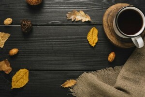 Herbst, Hintergrund, Kaffee, bunt, Tasse, Blätter, Becher, Baum