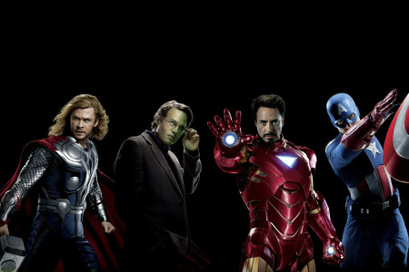 svart bakgrund, Bruce Banner, Kapten Amerika, Chris Evans, Chris Hemsworth, komisk, Fiktion, Holk