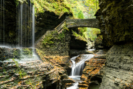 Brücke, Leiter, New York, Felsen, Schritte, Steine, Strom, USA