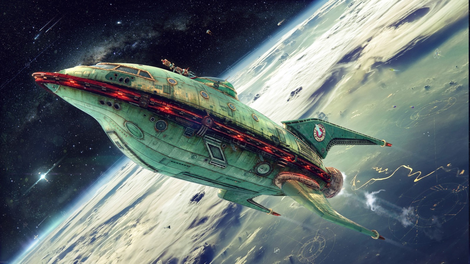 Planet, Futurama, Planet Express, ship company, green ship