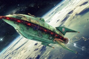 Futurama, groen schip, Planeet, Planet Express, rederij