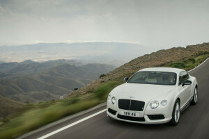 Bentley, coupe, paysage, montagnes, route