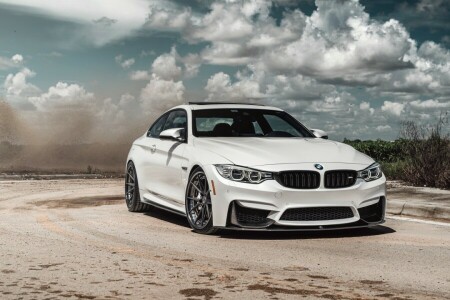 BMW, car, clouds sky, road, sky, white