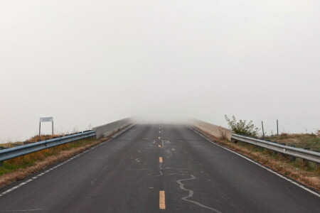 fog, landscape, road