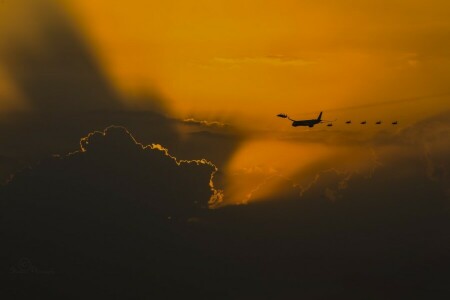 fly, eskortere, himlen