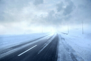 niebla, naturaleza, la carretera, nieve, invierno