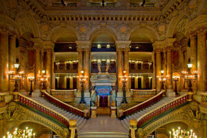 França, Grand Opera, corredor, escada, Palais Garnier, Paris, etapa, teatro