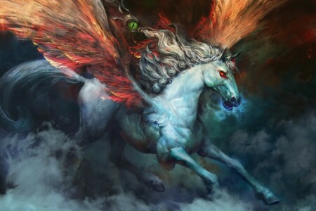 art, eyes, Fiction, horse, mane, Pegasus, wings