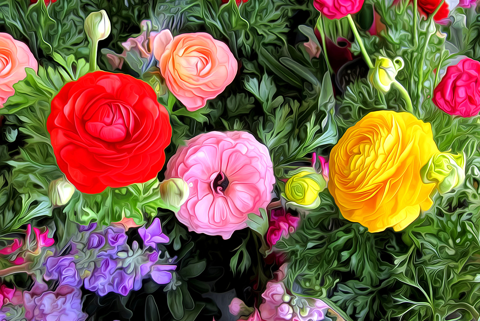 line, flowers, leaves, paint, petals, Bud