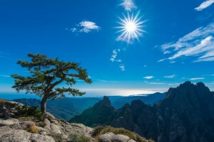 Aghi Bavella, Conca, Corsica, Francia, montagne, Needle Bavella, Aghi di Bavella, il cielo