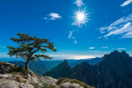 Agulhas de Bavella, Conca, Córsega, França, montanhas, Agulha Bavella, Agulhas de Bavella, o céu