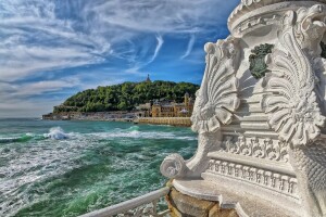 país Vasco, Golfo de Vizcaya, escudo de armas, columna, Donostia, Donostia-San Sebastián, San Sebastian, España