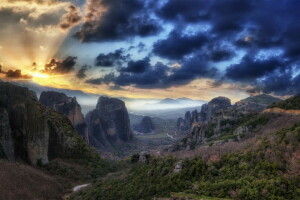 landscape, mountains, sunset