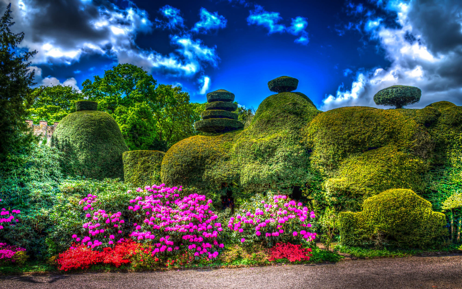 parc, Le ciel, des arbres, fleurs, des nuages, Angleterre, les buissons, conception