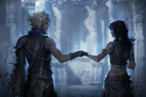 artă, Cloud Strife, FF7, fată, tip, Tifa Lockhart