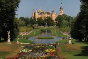 architektura, zamek, dzień, kwiaty, Ogród, Niemcy, Natura, Park