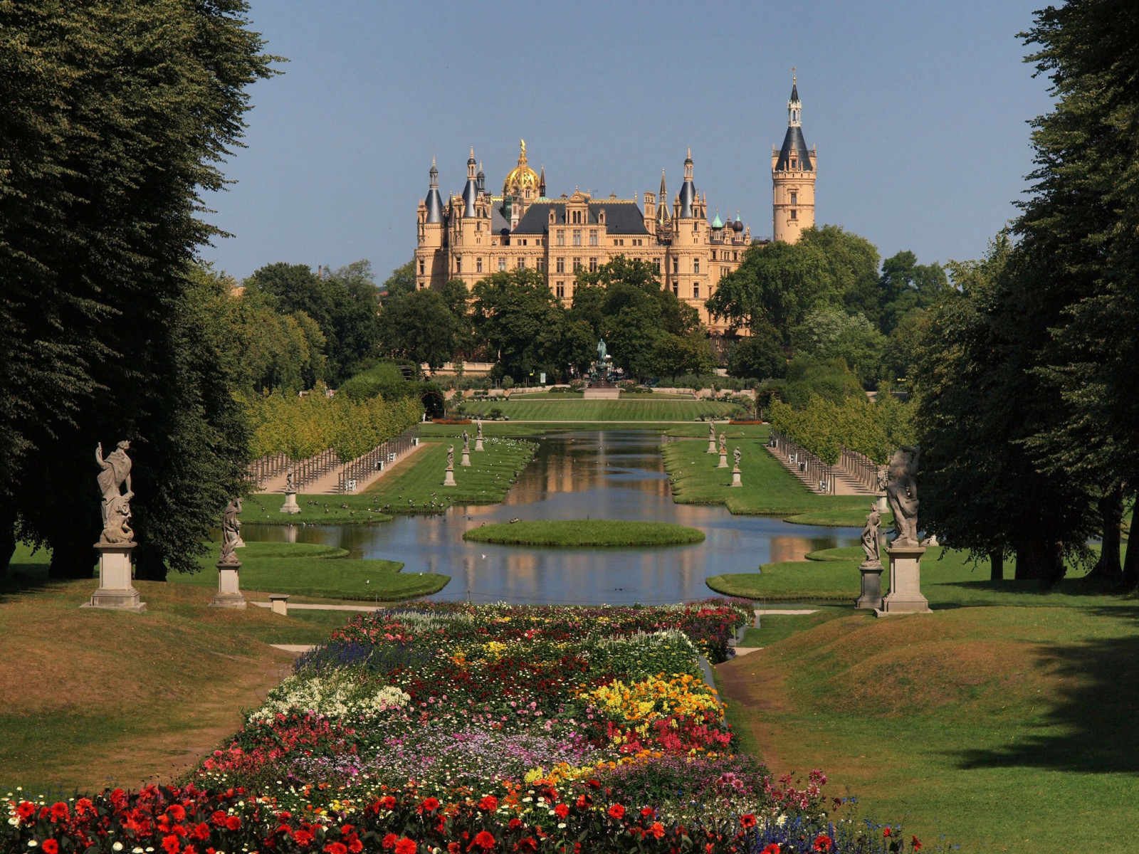 la nature, parc, des arbres, fleurs, Allemagne, architecture, Château, Jardin