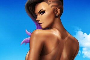 schön, Schneesturm, Mädchen, Hacker, aussehen, Olivia Colomar, Overwatch, Himmel