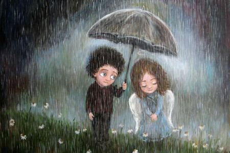 art, garçon, sentiment, fille, ambiance, Nino Chakvetadze, paire, pluie