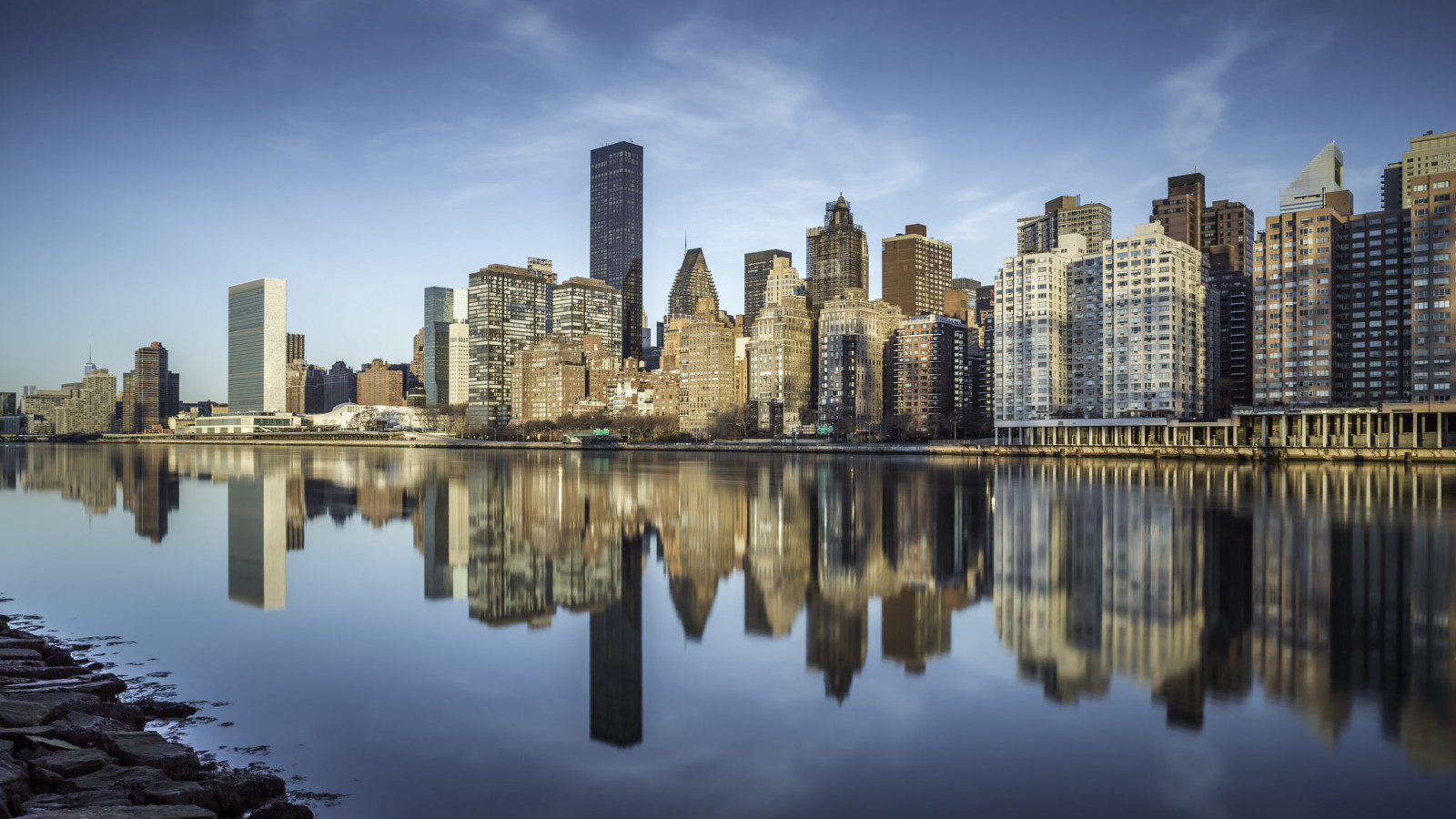 wolkenkrabbers, reflectie, gebouw, New York, New York City, Zeestraat, oostelijke rivier, Roosevelt Island