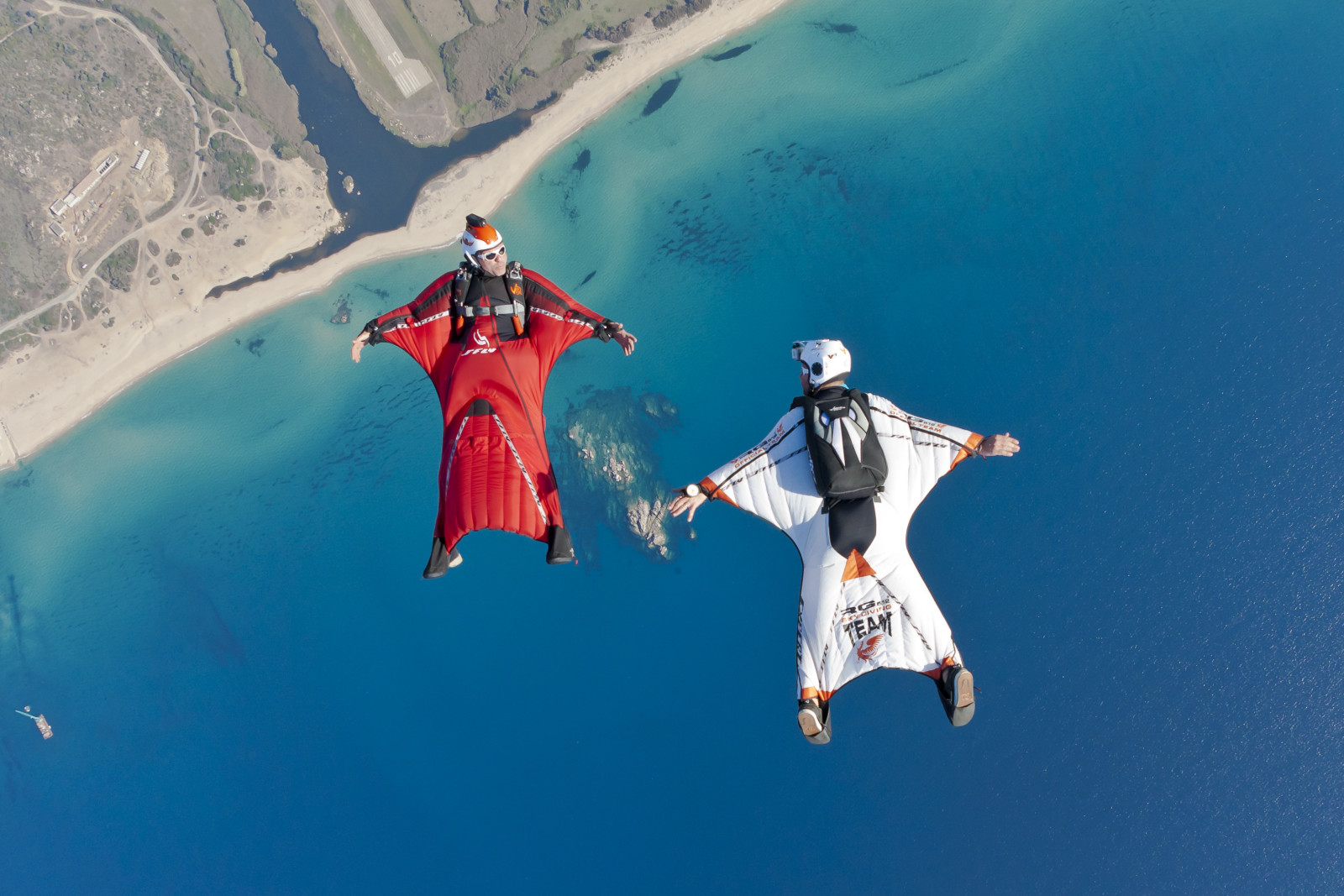 folyó, strand, hajó, kamera, sisak, pilóták, Ejtőernyő, wingsuit