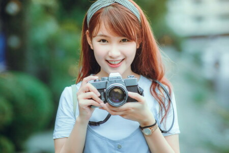 asiatique, fille, sourire