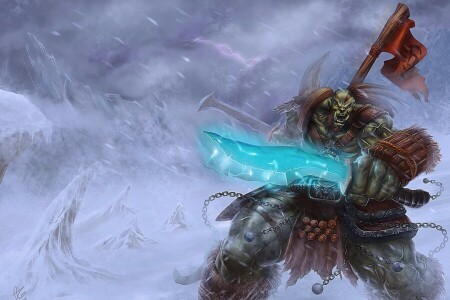 bannière, Orc, orcs, neige, épée, World of Warcraft, SENSATIONNEL