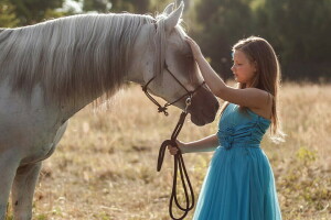 niña, caballo, naturaleza