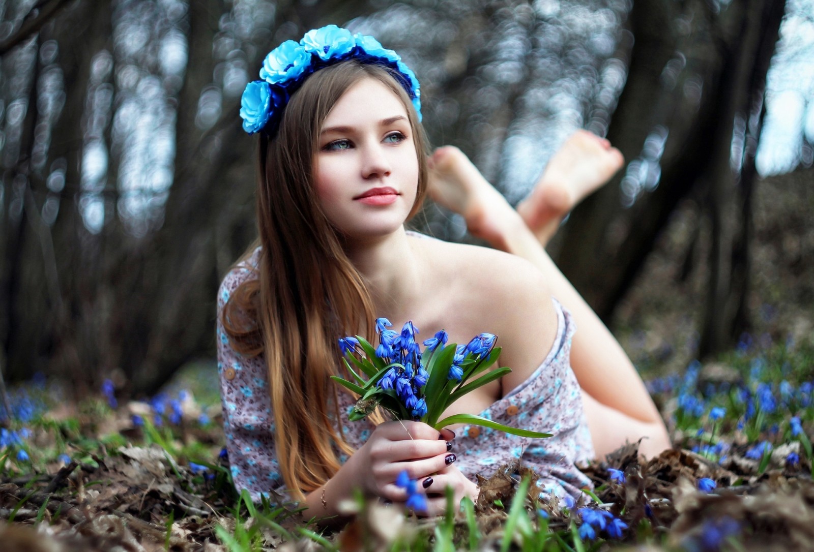 visage, bokeh, BEAUTÉ, fleurs, Femme