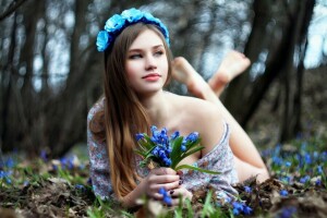 BEAUTY, bokeh, face, flowers, Woman