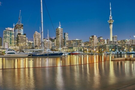 Auckland, construção, Porto, casa, Nova Zelândia, arranha-céus, Westhaven Marina, iates