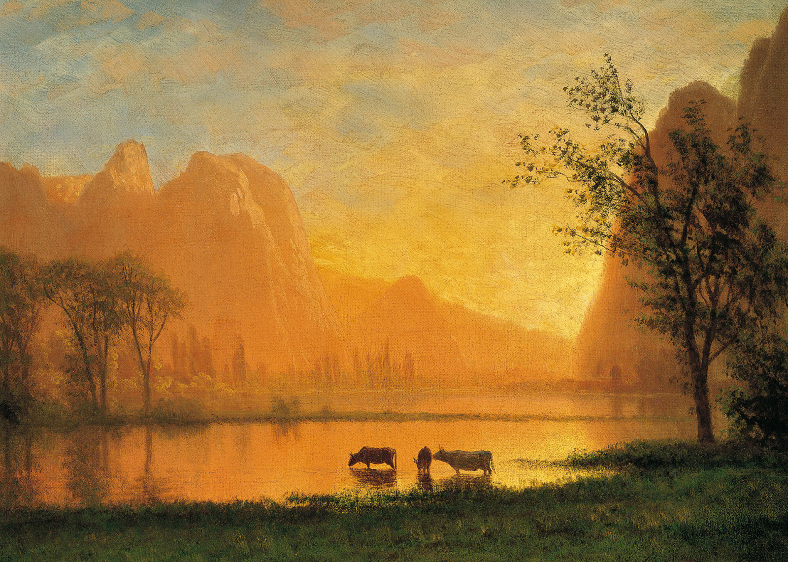 göl, peyzaj, resim, dağlar, Albert Bierstadt