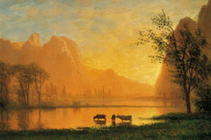 Albert Bierstadt, meer, landschap, bergen, afbeelding