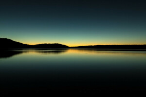 hills, mirror, morning, Oregon, Pauline lake, reflection, the sky