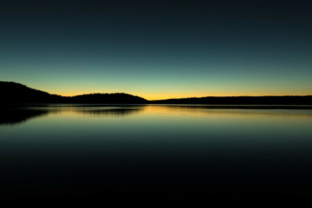 heuvels, spiegel, ochtend-, Oregon, Pauline meer, reflectie, de lucht