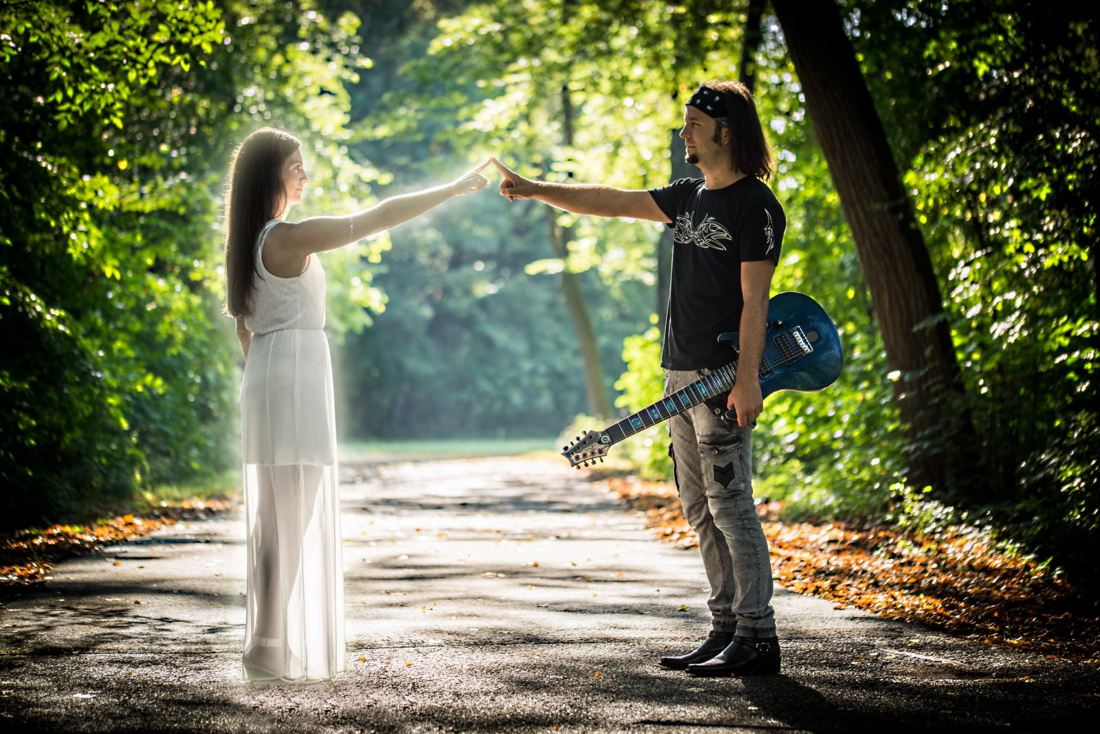 menina, masculino, guitarra, Fantasma