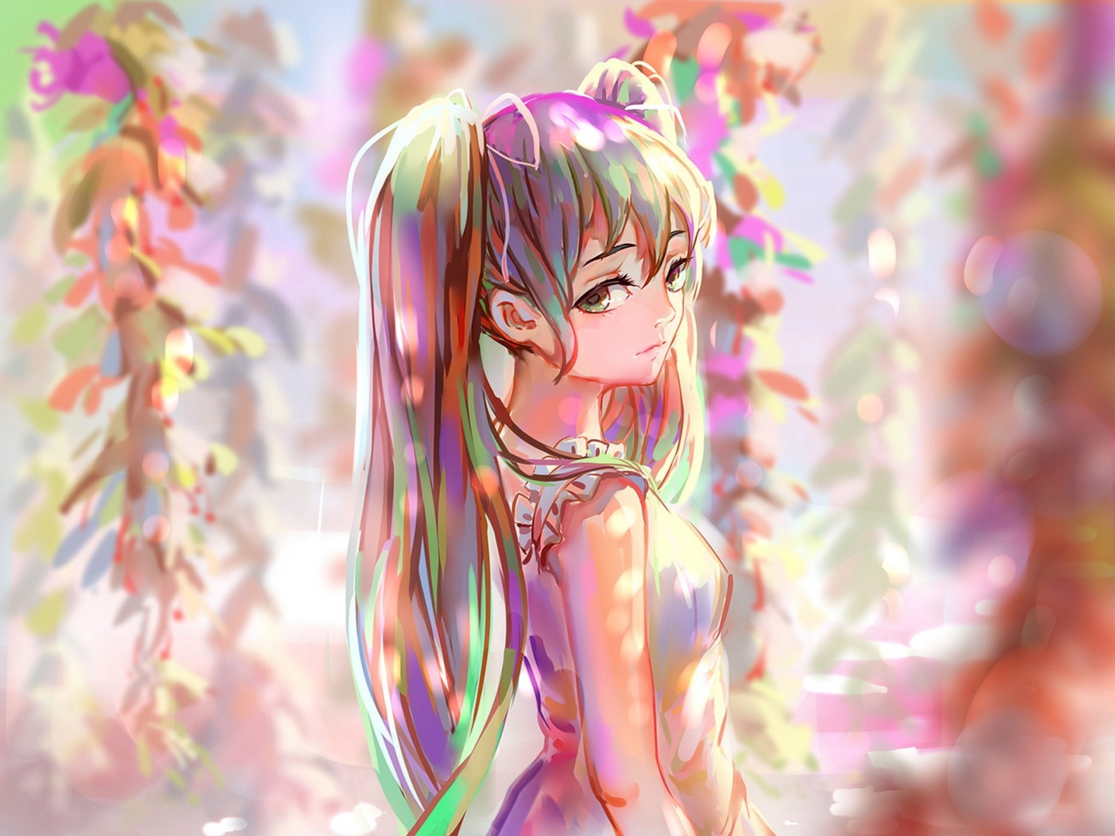 ragazza, arte, colore, anime, tristezza, Vocaloid, Hatsune Miku, sishenfan