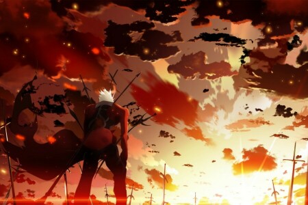 anime, Archer, art, clouds, Fate/Stay Night, guy, skyt2, sunset