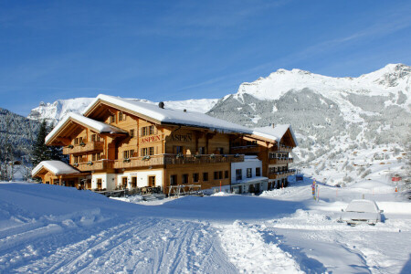 Beatenberg, forest, house, mountains, resort, snow, Switzerland, the hotel