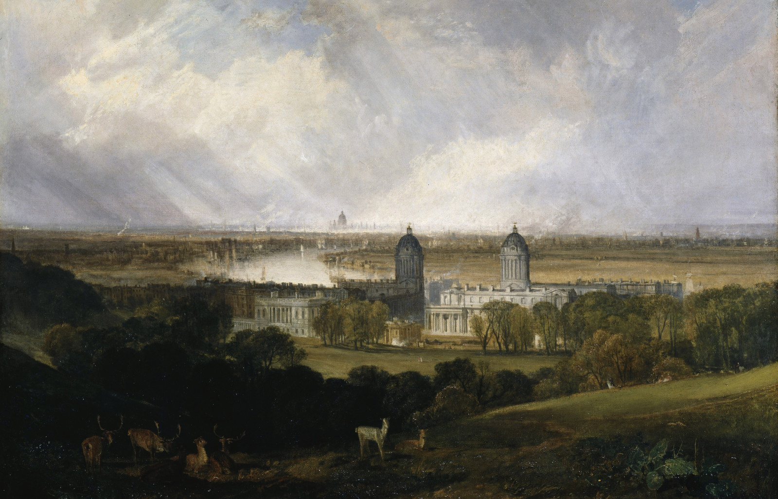 Park, landscape, trees, picture, animals, castle, William Turner, London from Greenwich Park