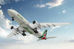 A-330, Flygbuss, flygplats, Alitalia, moln, Italien, planet, uppgången