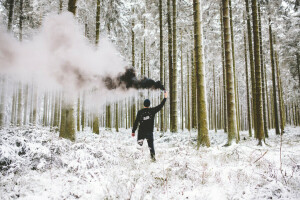 noir, forêt, Masculin, fumée, neige, hiver