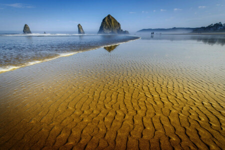 rocks, sea, shore, the sky, Tide