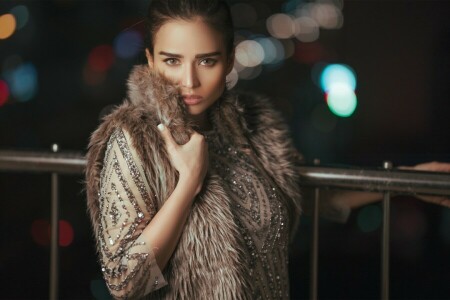 bokeh, brunette, dress, girl, handrail, look, Pagani Ali, vest