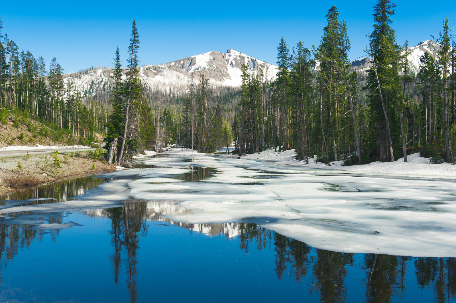 neve, il cielo, lago, ghiaccio, alberi, montagne