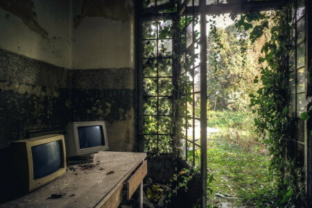 monitors, kamer, tafel