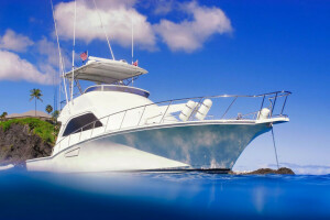 clouds, island, sea, the sky, yacht